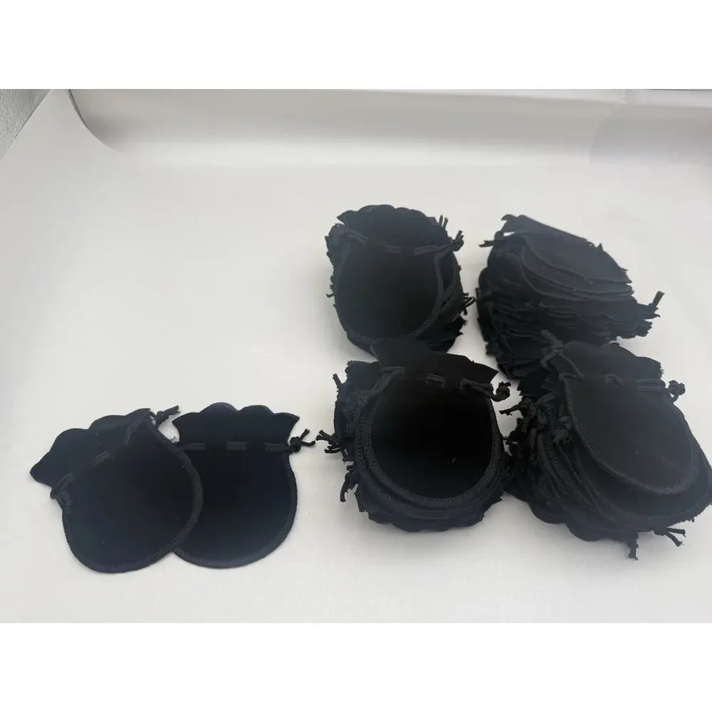 100 pcs Small Black Velvet Jewelry Gift Favors Party String Bag Pouch 2.5